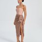 Strapless Sequin Draped Midi Dress