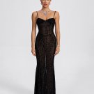 Black Flock Print Detail Mesh Maxi Dress