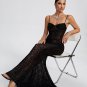 Black Flock Print Detail Mesh Maxi Dress