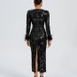 Feather Trim Midi Sequin Evening Dress