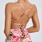 Asymmetric Peony Print Backless Dress