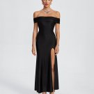 Off Shoulder High Slit Knit Maxi Dress
