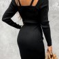 Long Sleeve Plain Over Knee Bodycon Dress
