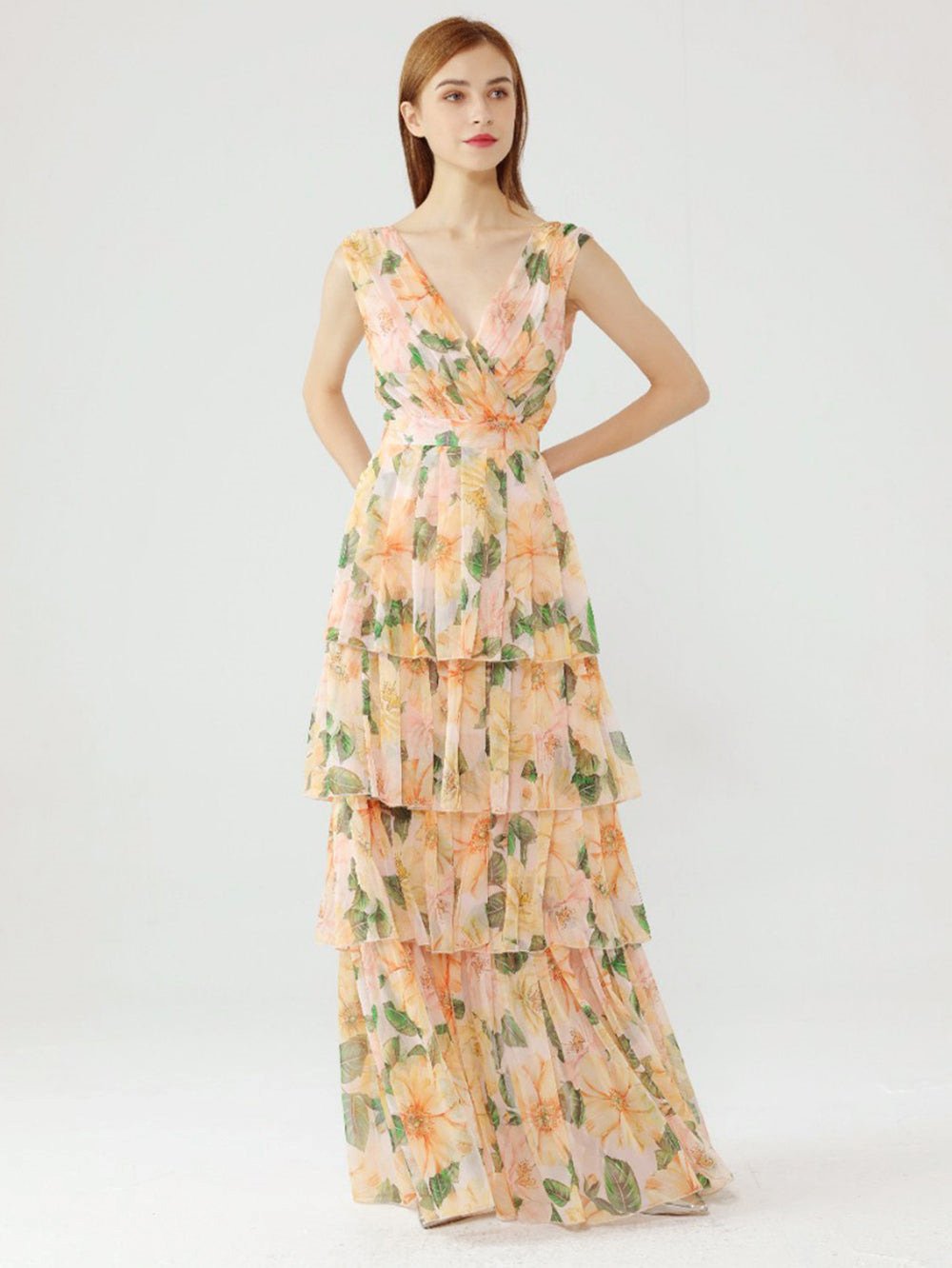 V Neck Sleeveless Fresh Maxi Bodycon Dress