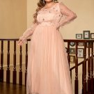 Round Neck Long Sleeve Butterfly Maxi Bodycon Dress