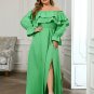 Off Shoulder Long Sleeve Flouncy Maxi Bodycon Dress