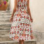 Semi-High Collar Sleeveless Abstract Pattern Midi Bodycon Dress