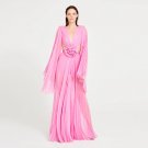 V Neck Long Sleeve Ruched Maxi Dress