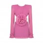 Round Neck Long Sleeve Open Back Mini Dress