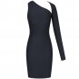 Halter One Sleeve Asymmetrical Mini Bandage Dress