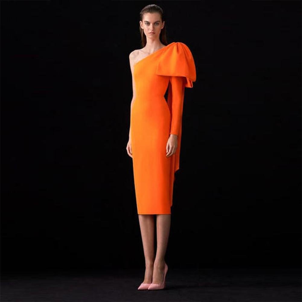 Bowknot Asymmetrical One Sleeve Bandage Dress