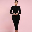 Round Neck Long Sleeve Striped Over Knee Bandage Dress