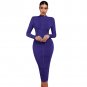 Round Neck Long Sleeve Striped Over Knee Bandage Dress