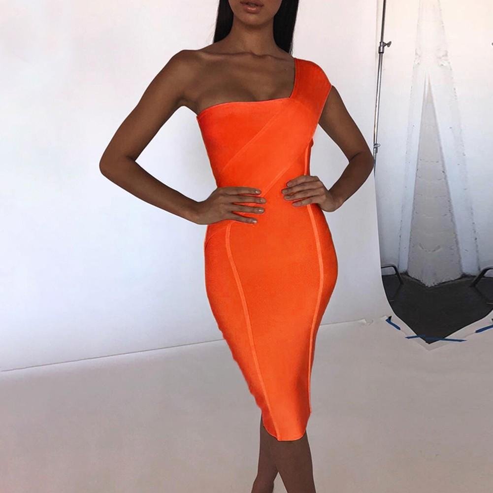 One Shoulder Sleeveless Asymmetrical Over Knee Bandage Dress