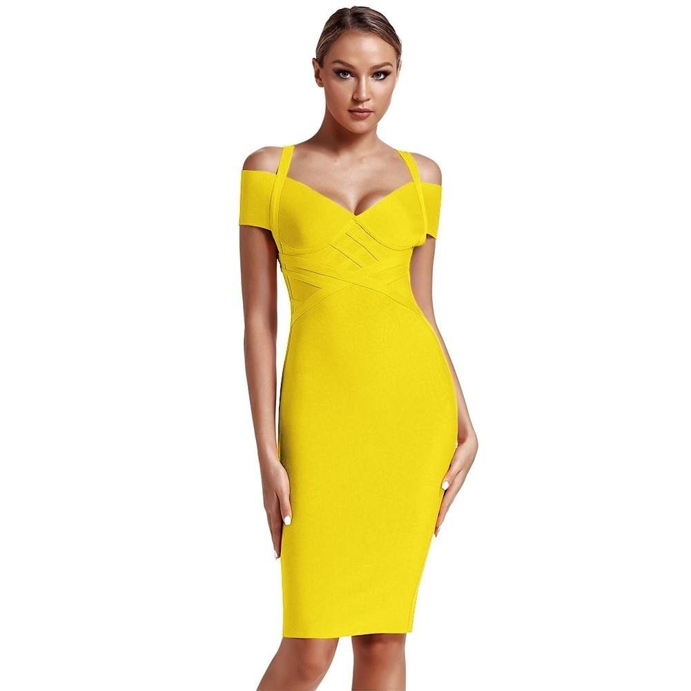 V Neck Mid Sleeve Striped Over Knee Bandage Dress