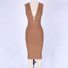 V Neck Sleeveless Hollow Out Midi Bandage Dress