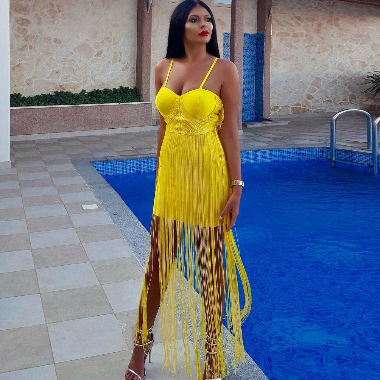 Strappy Sleeveless Tassels Maxi Bandage Dress