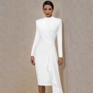 Round Neck Long Sleeve Frill Midi Bandage Dress
