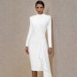 Round Neck Long Sleeve Frill Midi Bandage Dress