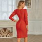 V Neck Long Sleeve Patterned Midi Bandage Dress