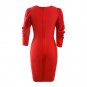 V Neck Long Sleeve Patterned Midi Bandage Dress