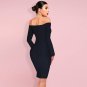Off Shoulder Long Sleeve Slit Midi Bandage Dress