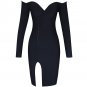 Off Shoulder Long Sleeve Slit Midi Bandage Dress