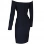 Off Shoulder Long Sleeve Slit Midi Bandage Dress
