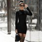 High Neck Long Sleeve Plain Mini Bandage Dress