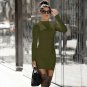 High Neck Long Sleeve Plain Mini Bandage Dress