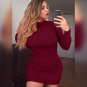 High Neck Long Sleeve Plain Mini Bandage Dress
