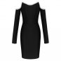 Off Shoulder Long Sleeve Drill Chain Mini Bandage Dress