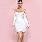 Off Shoulder Long Sleeve Drill Chain Mini Bandage Dress