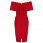 Off Shoulder Short Sleeve Frill Midi Bandage Dress