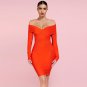 Off Shoulder Long Sleeve Striped Midi Bandage Dress