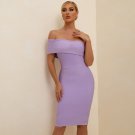 Off Shoulder Short Sleeve Asymmetrical Midi Bandage Dress