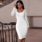 Square Collar Long Sleeve Plain Midi Bandage Dress