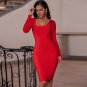 Square Collar Long Sleeve Plain Midi Bandage Dress