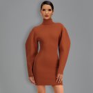 High Neck Long Sleeve Striped Mini Bandage Dress