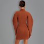 High Neck Long Sleeve Striped Mini Bandage Dress