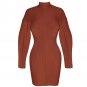 High Neck Long Sleeve Striped Mini Bandage Dress