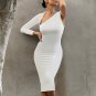 V Neck Long Sleeve Asymmetrical Midi Bandage Dress