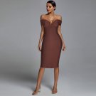 Off Shoulder Short Sleeve Cut Out Midi Bandage Dress