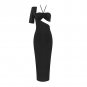 Halter Short Sleeve Asymmetrical Over Knee Bandage Dress