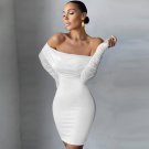 Off Shoulder Long Sleeve Frill Mini Bandage Dress