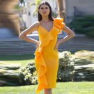 V Neck Sleeveless Frill Midi Bandage Dress
