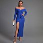 Off Shoulder Long Sleeve Slit Maxi Bandage Dress
