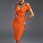 V Neck Mid Sleeve Striped Over Knee Bandage Dress