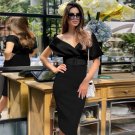 V Neck Short Sleeve With Belt Midi Bandage Dress