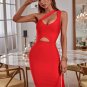 One Shoulder Sleeveless Cut Out Midi Bandage Dress
